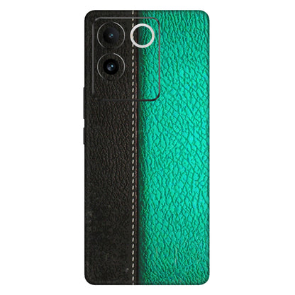 IQOO Phone Skins (All Models) - Black Green Dual Leather Stich - 3D Embossed Finish (L-233) IQOO Z7 Pro