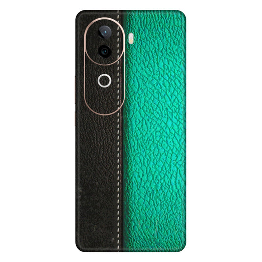 IQOO Phone Skins (All Models) - Black Green Dual Leather Stich - 3D Embossed Finish (L-233) IQOO Z9S