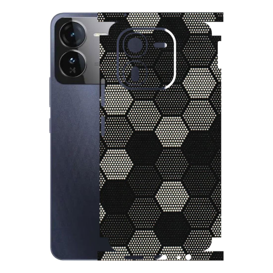 IQOO Phone Skins (All Models) - Black & White Dotted Honeycomb Texture - 3D Embossed Finish (L-202) IQOO Z9X