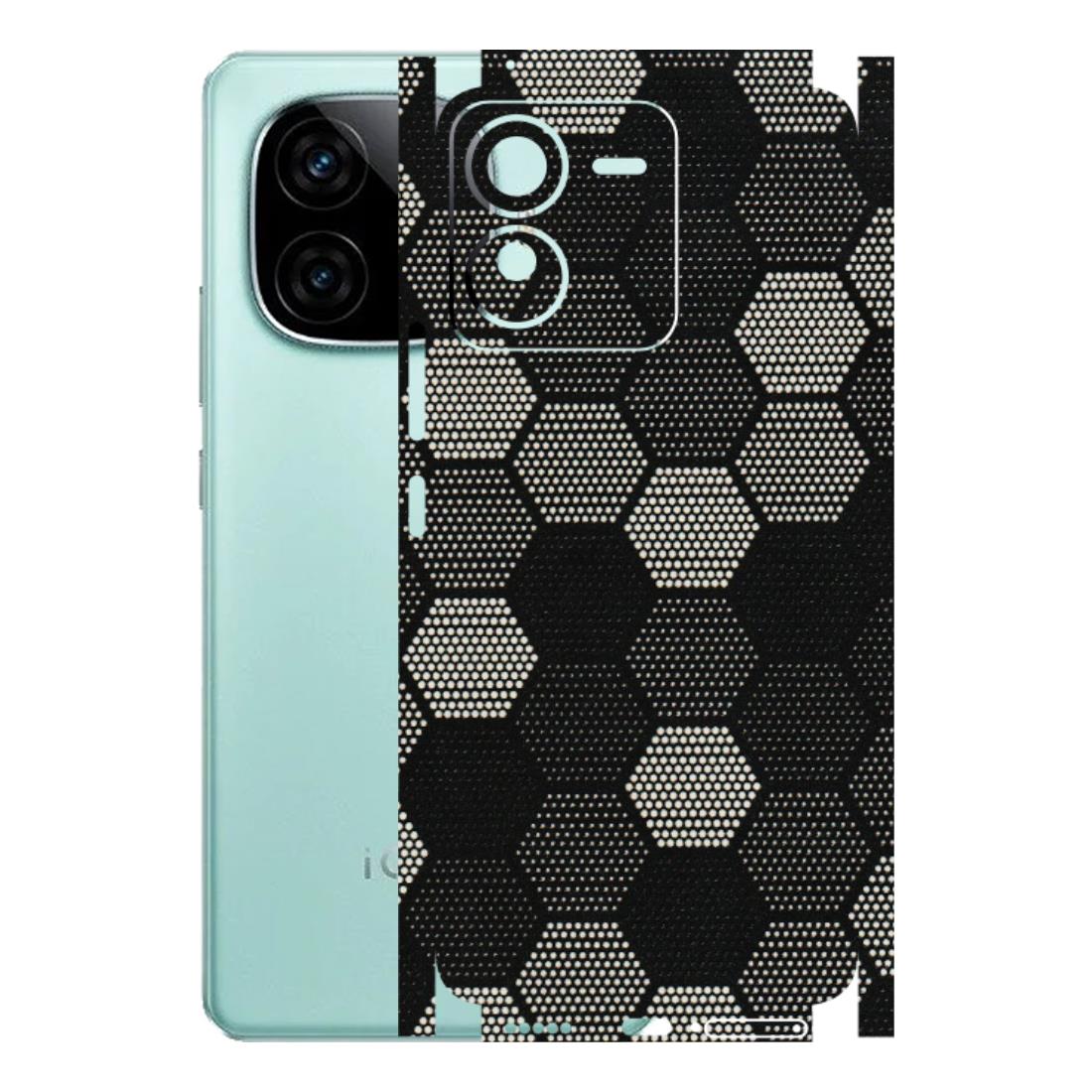IQOO Phone Skins (All Models) - Black & White Dotted Honeycomb Texture - 3D Embossed Finish (L-202) IQOO Z9