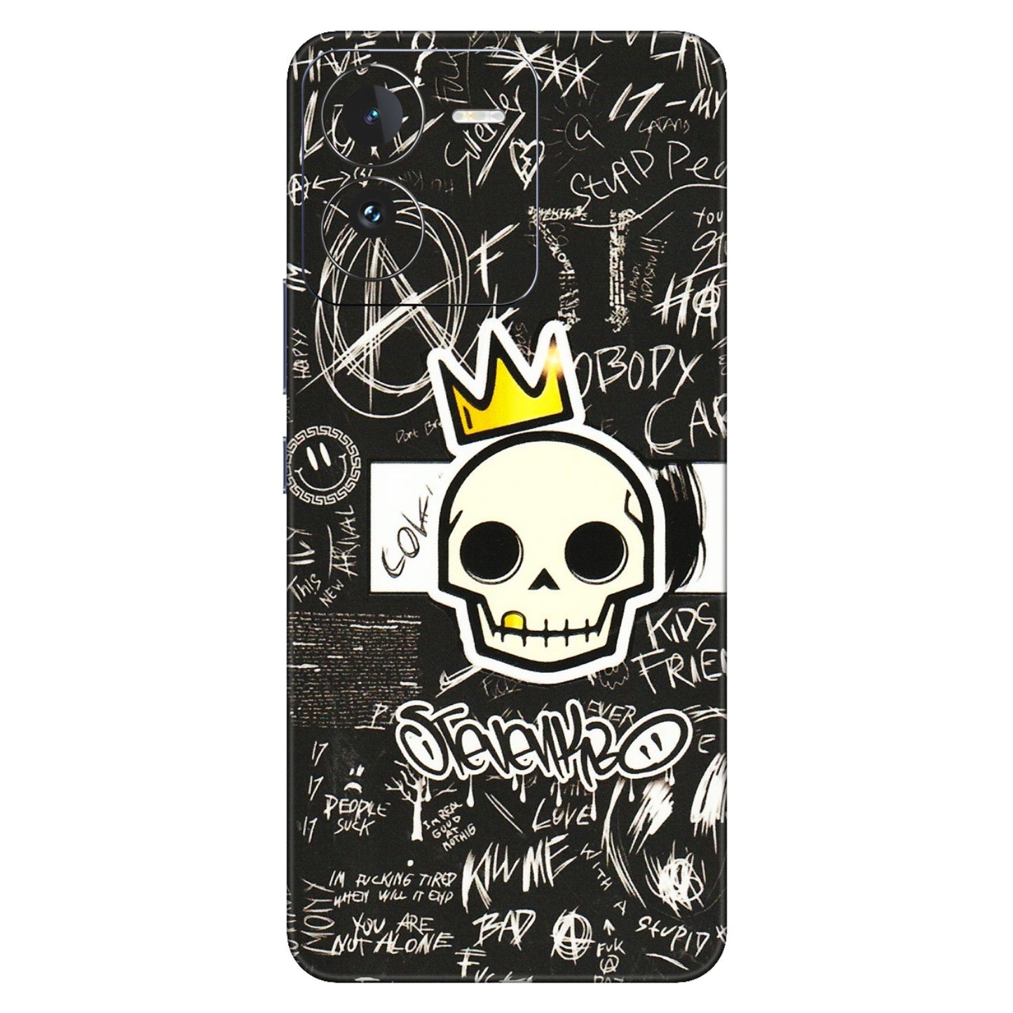 IQOO Phone Skins (All Models) - Funny Skull Black Chalk Grafitti - 3D Embossed Finish (L-22) IQOO Z9