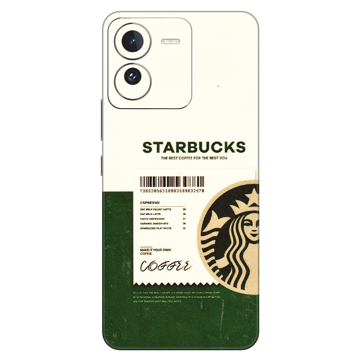 IQOO Phone Skins (All Models) - Starbucks Barcode - 3D Embossed Finish (L-308) IQOO Z9