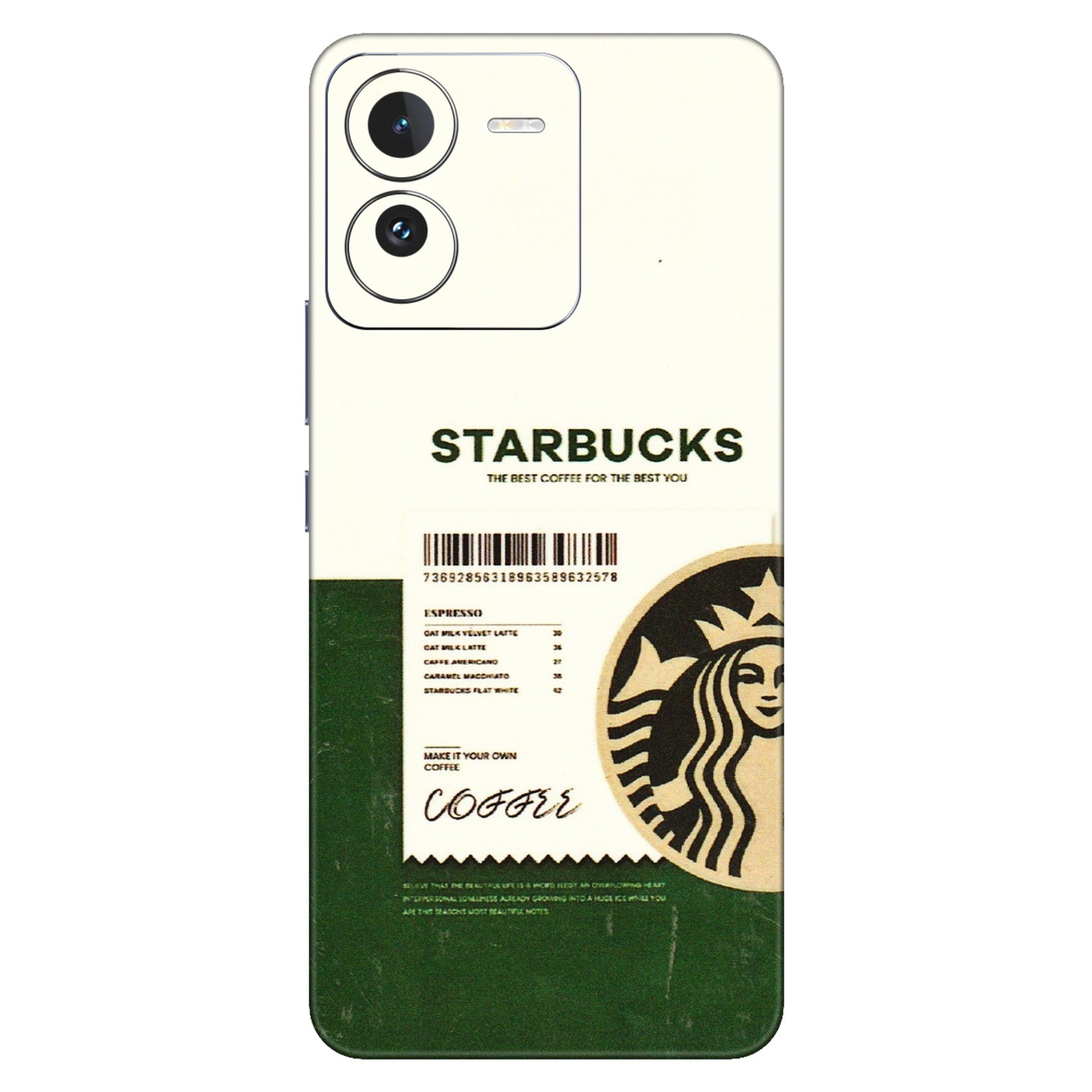 IQOO Phone Skins (All Models) - Starbucks Barcode - 3D Embossed Finish (L-308) IQOO Z9