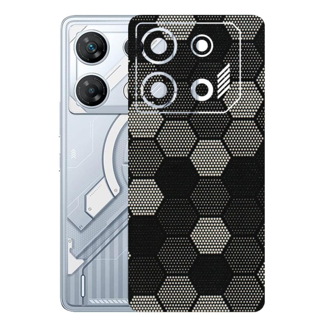 INFINIX Phone Skins (All Models) - Black & White Dotted Honeycomb Texture - 3D Embossed Finish (L-202) Infinix GT 10 PRO