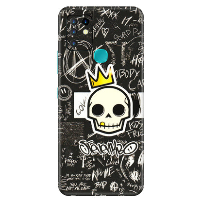 INFINIX Phone Skins (All Models) - Funny Skull Black Chalk Grafitti - 3D Embossed Finish (L-22) Infinix Hot 10