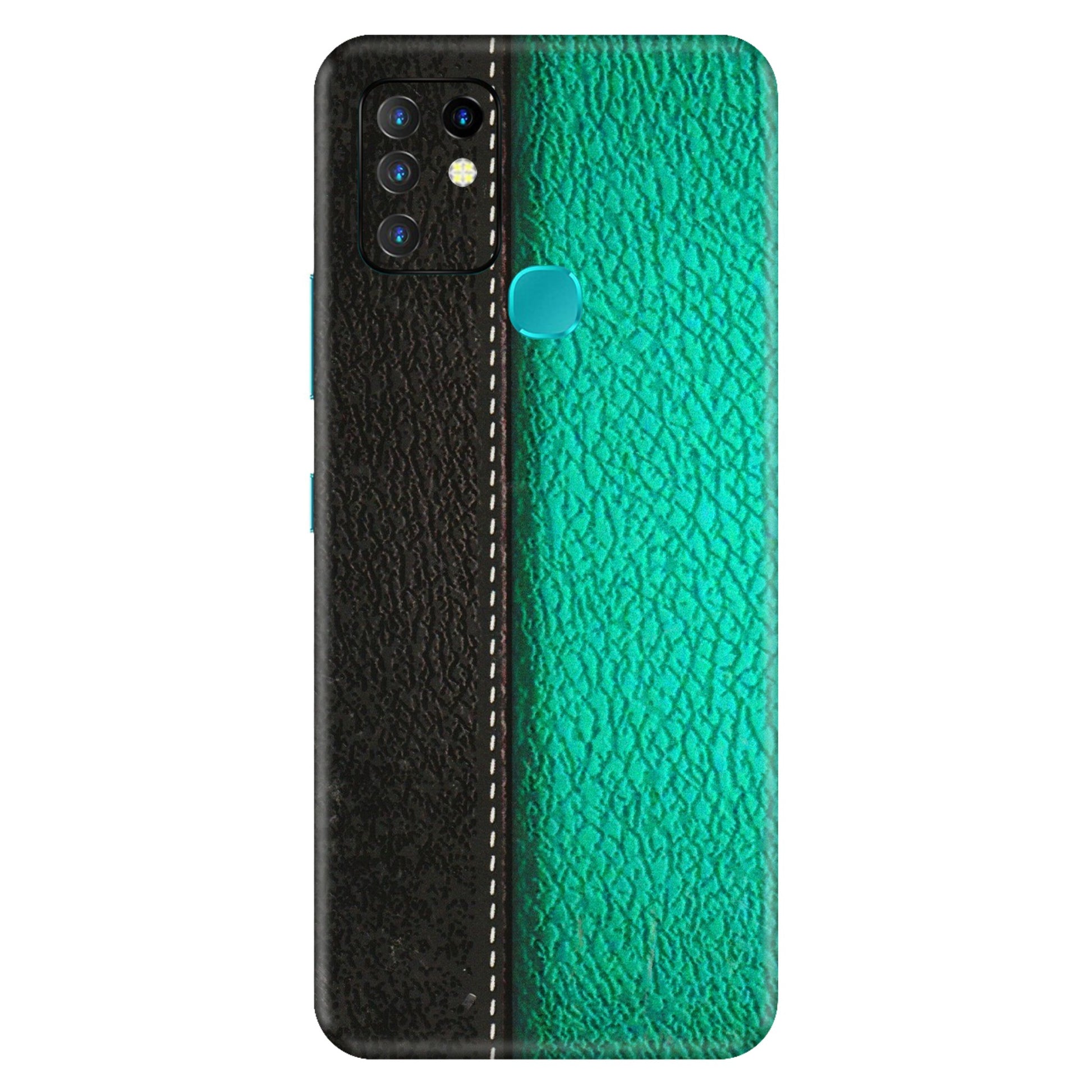 INFINIX Phone Skins (All Models) - Black Green Dual Leather Stich - 3D Embossed Finish (L-233) Infinix Hot 10