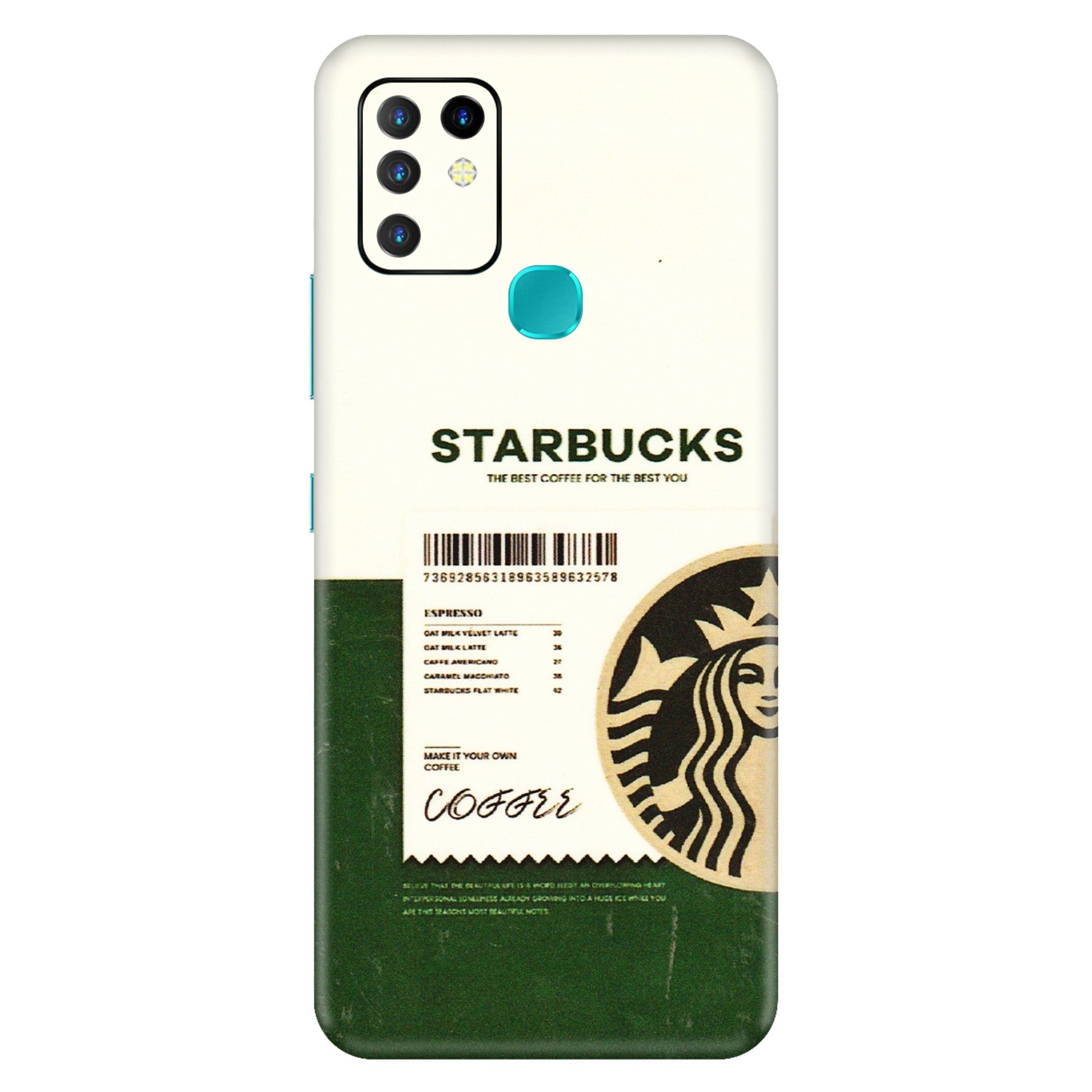 INFINIX Phone Skins (All Models) - Starbucks Barcode - 3D Embossed Finish (L-308) Infinix Hot 10
