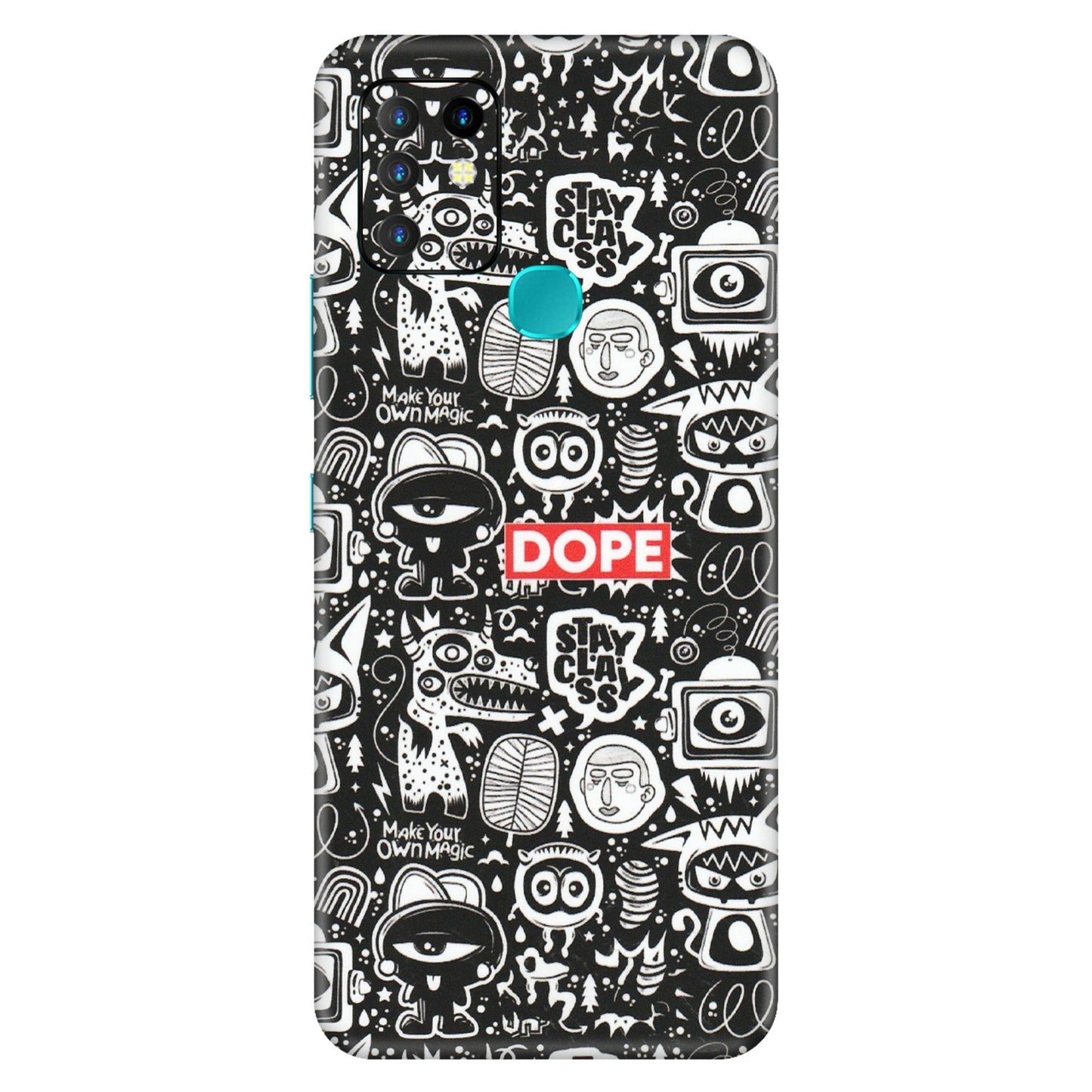 INFINIX Phone Skins (All Models) - Dope Stay Classy Black Doodles - Matte Finish (M-126) Infinix Hot 10