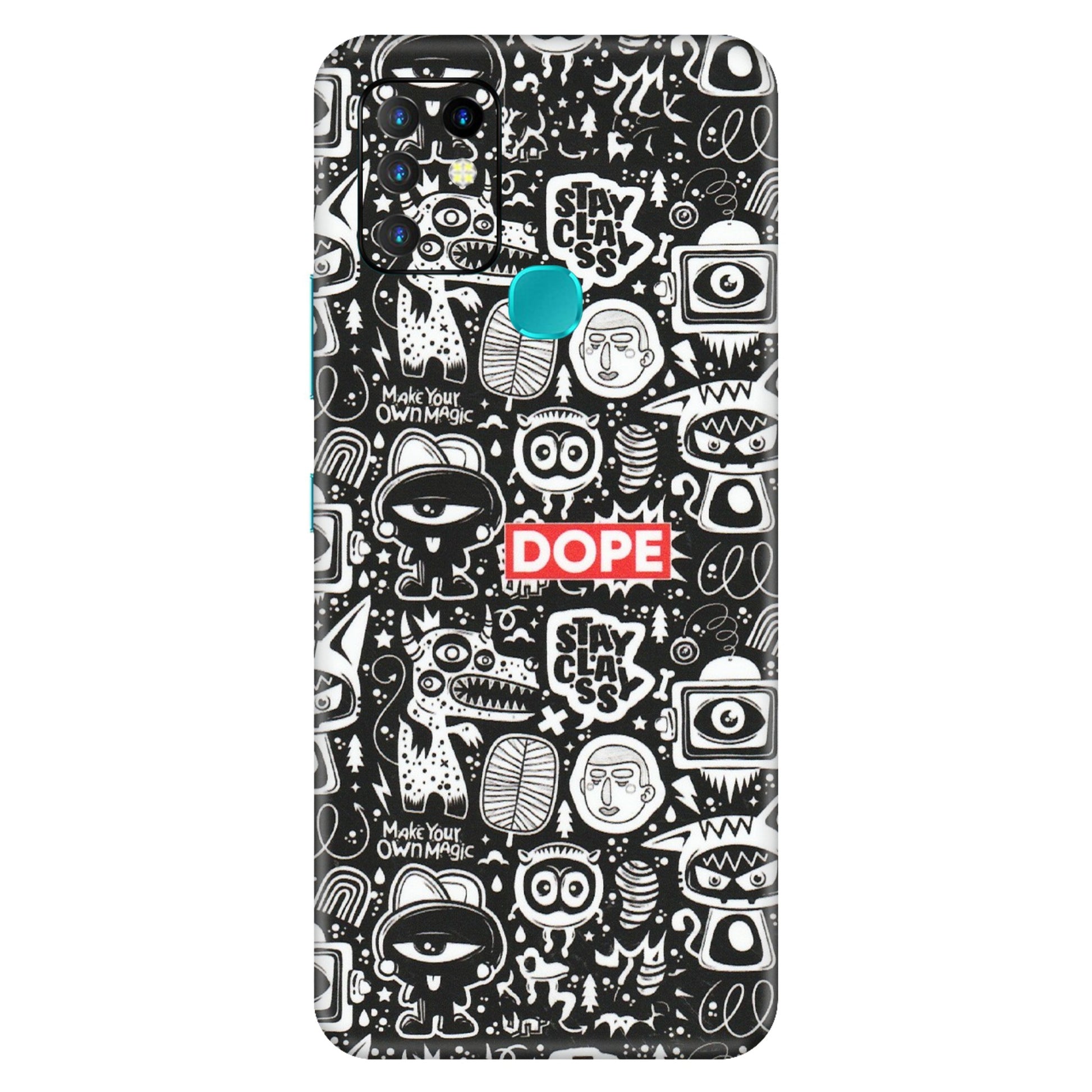INFINIX Phone Skins (All Models) - Dope Stay Classy Black Doodles - Matte Finish (M-126) Infinix Hot 10