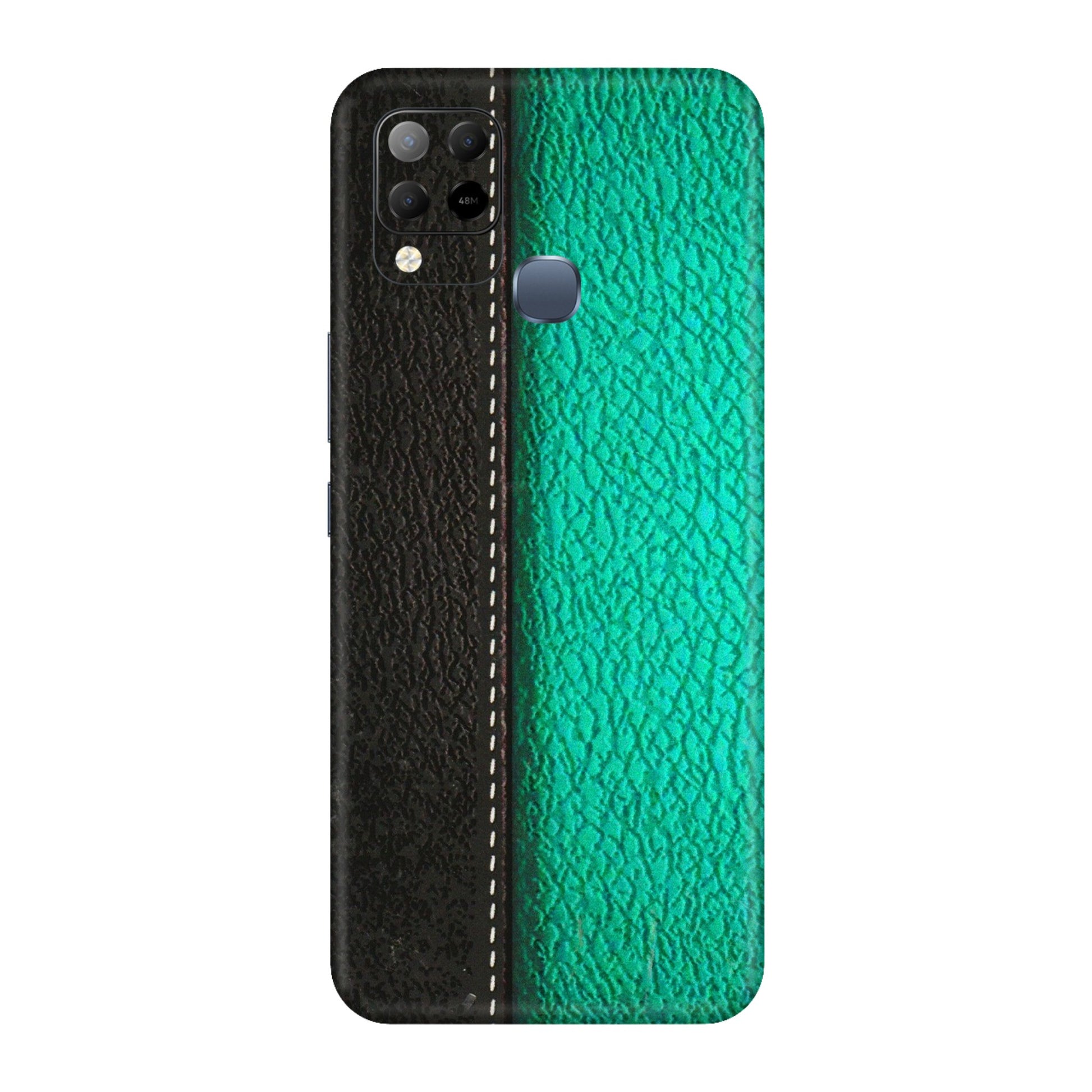 INFINIX Phone Skins (All Models) - Black Green Dual Leather Stich - 3D Embossed Finish (L-233) Infinix Hot 10S