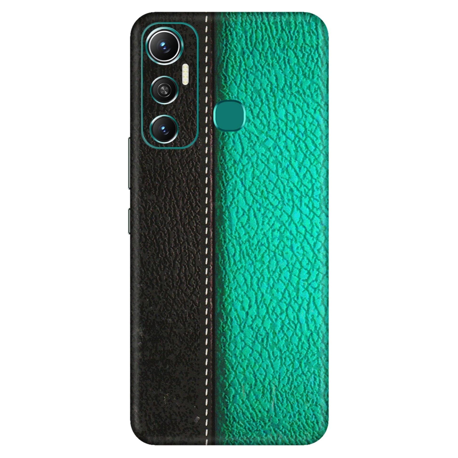INFINIX Phone Skins (All Models) - Black Green Dual Leather Stich - 3D Embossed Finish (L-233) Infinix Hot 11