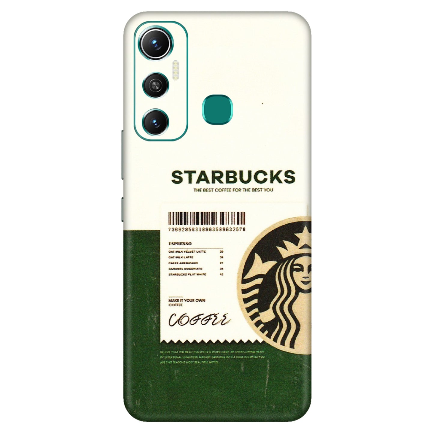 INFINIX Phone Skins (All Models) - Starbucks Barcode - 3D Embossed Finish (L-308) Infinix Hot 11