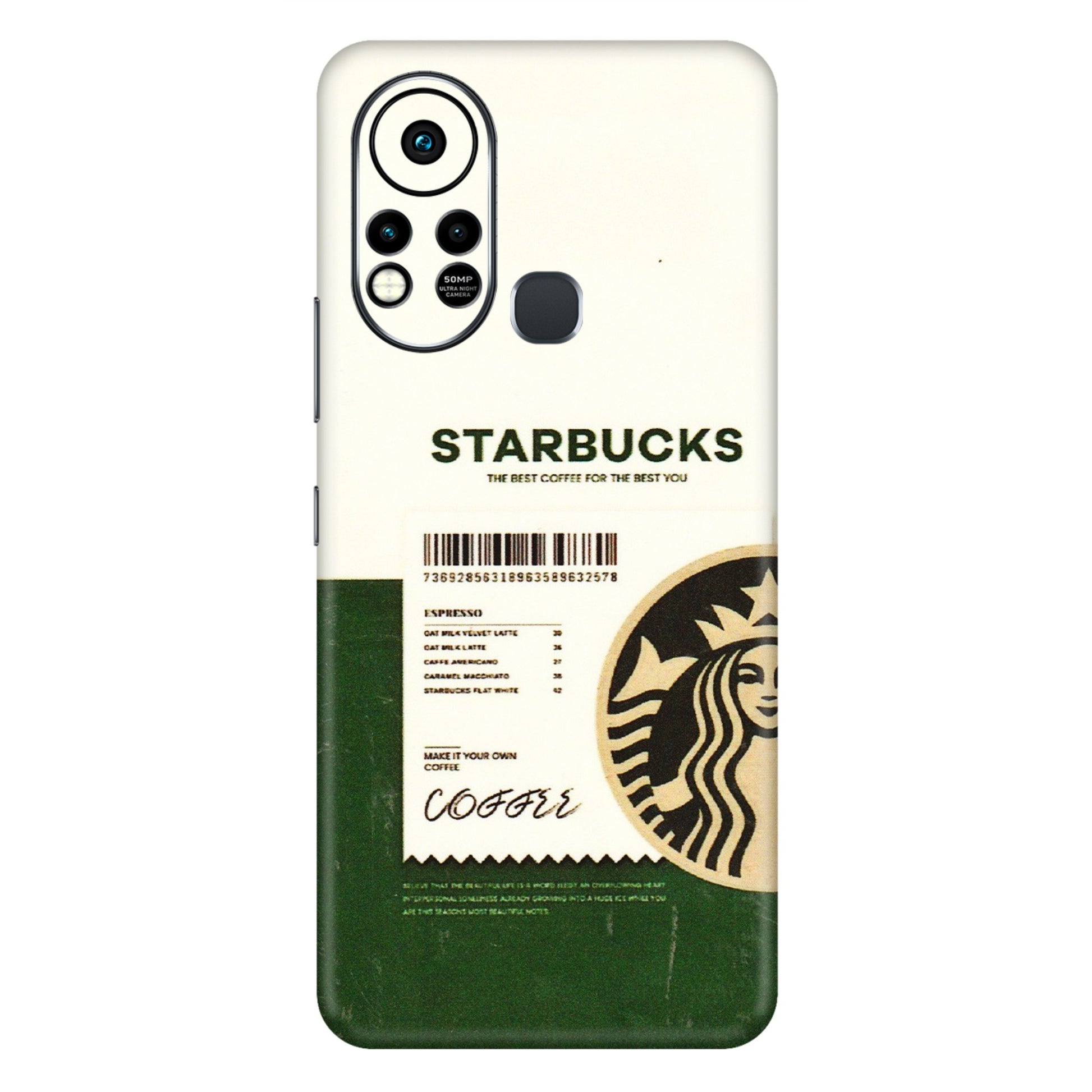 INFINIX Phone Skins (All Models) - Starbucks Barcode - 3D Embossed Finish (L-308) Infinix Hot 11S