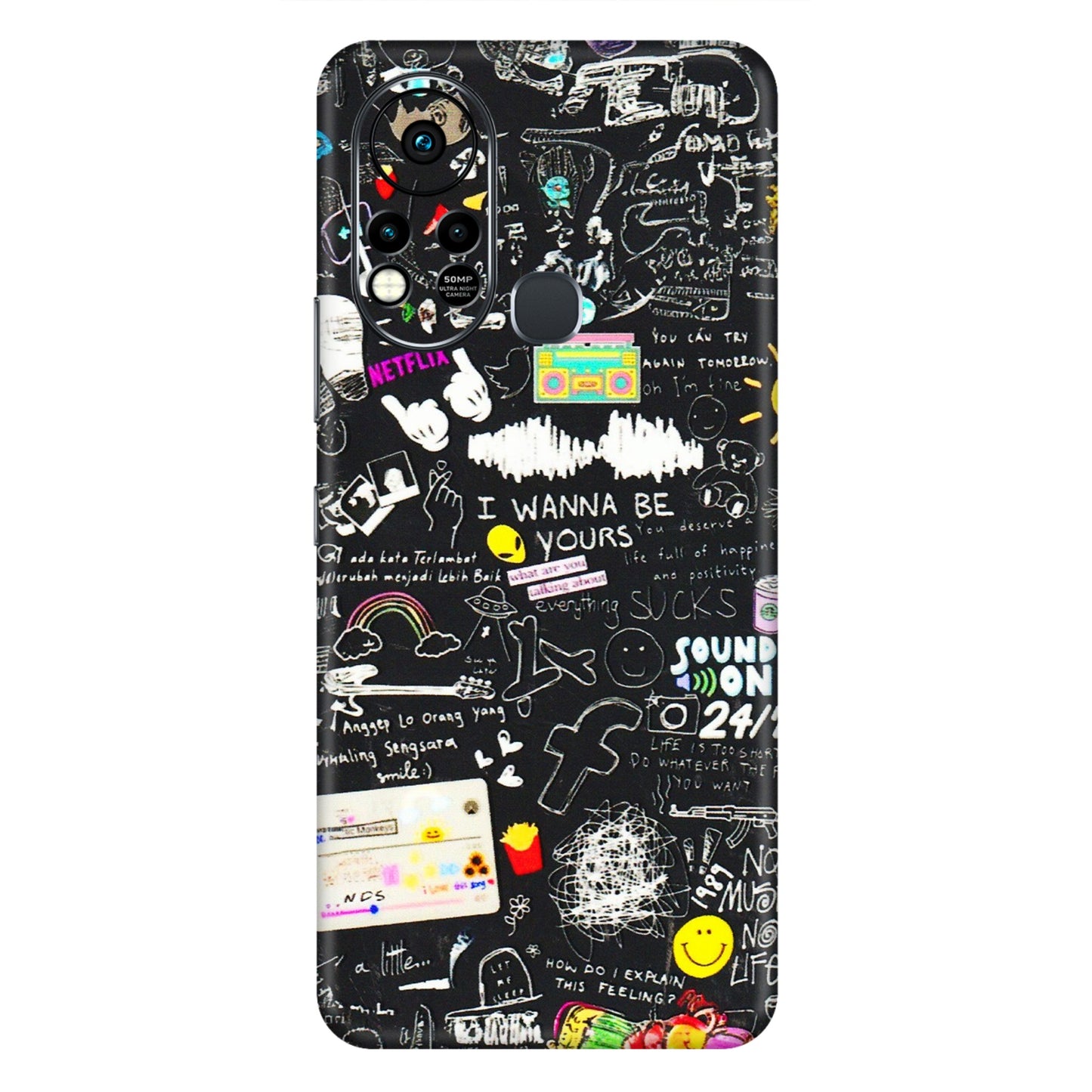 INFINIX Phone Skins (All Models) - Black Creatives Doodles - 3D Embossed Finish (L-311) Infinix Hot 11S