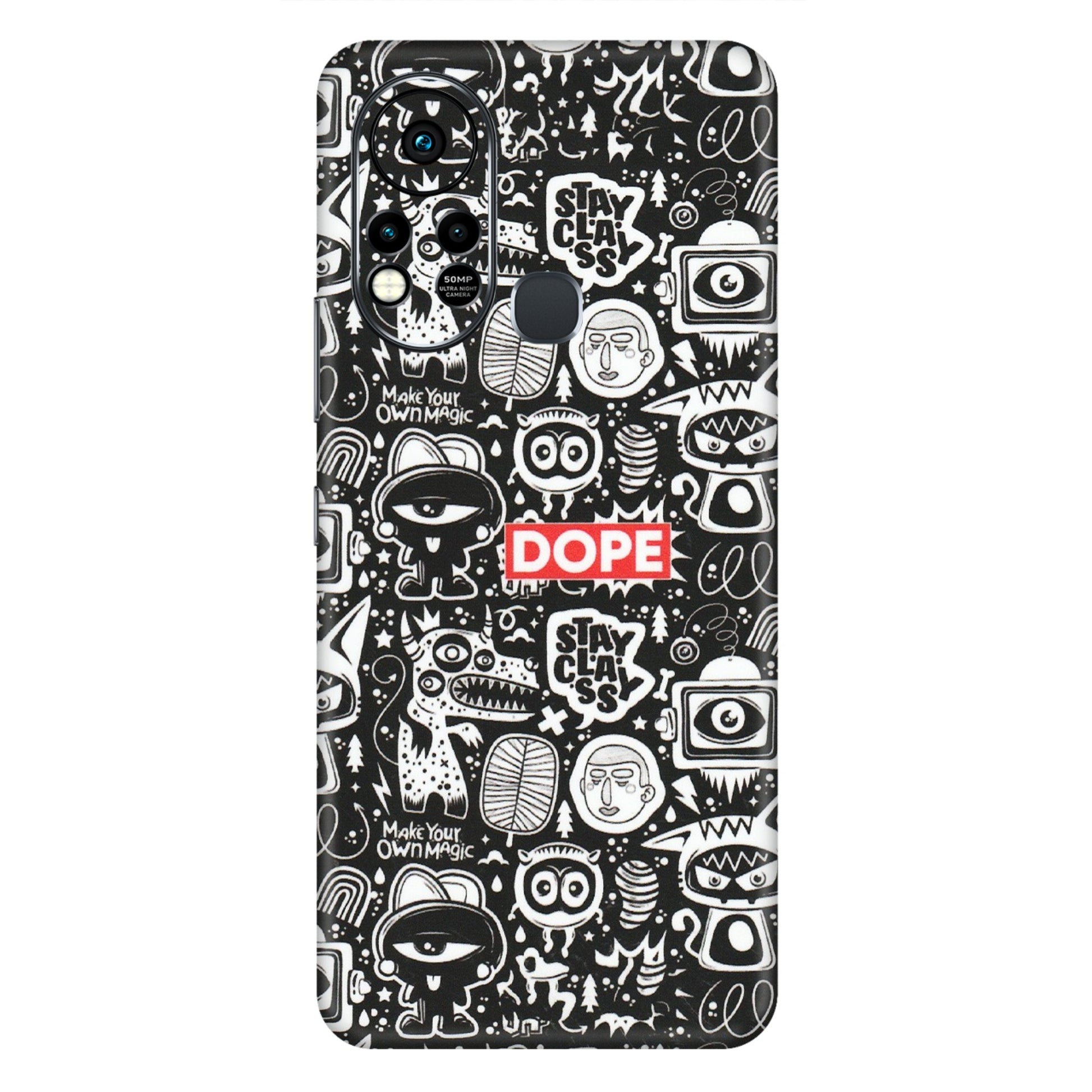 INFINIX Phone Skins (All Models) - Dope Stay Classy Black Doodles - Matte Finish (M-126) Infinix Hot 11S