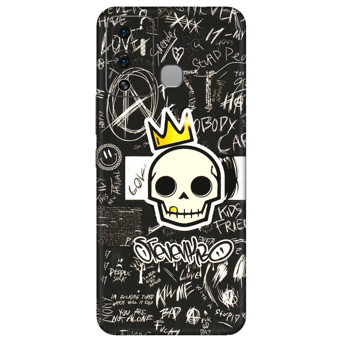 INFINIX Phone Skins (All Models) - Funny Skull Black Chalk Grafitti - 3D Embossed Finish (L-22) Infinix Hot 12 Play