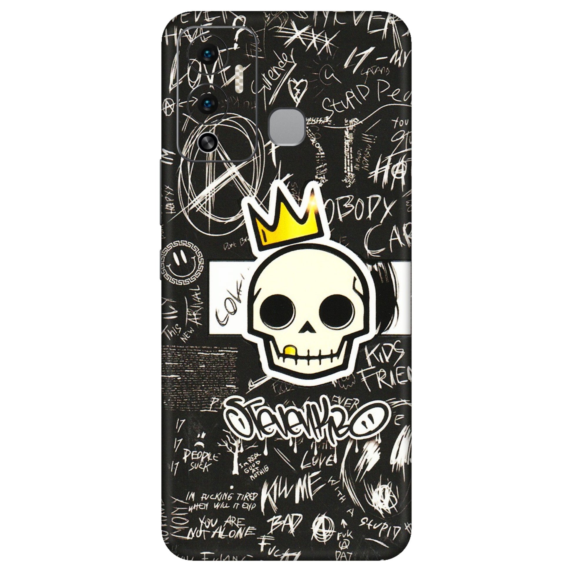 INFINIX Phone Skins (All Models) - Funny Skull Black Chalk Grafitti - 3D Embossed Finish (L-22) Infinix Hot 12 Play