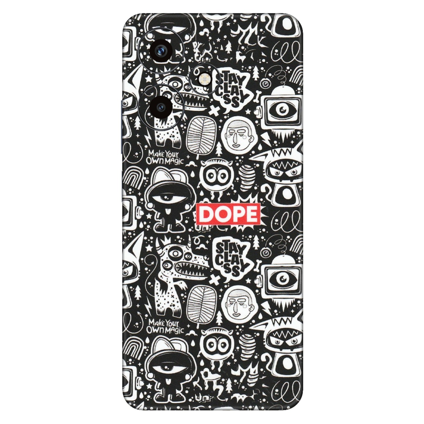 INFINIX Phone Skins (All Models) - Dope Stay Classy Black Doodles - Matte Finish (M-126) Infinix Hot 30