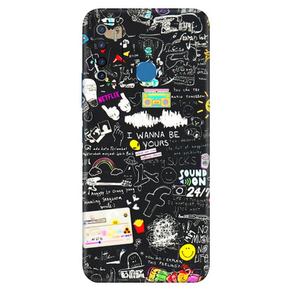 INFINIX Phone Skins (All Models) - Black Creatives Doodles - 3D Embossed Finish (L-311) Infinix Hot 9
