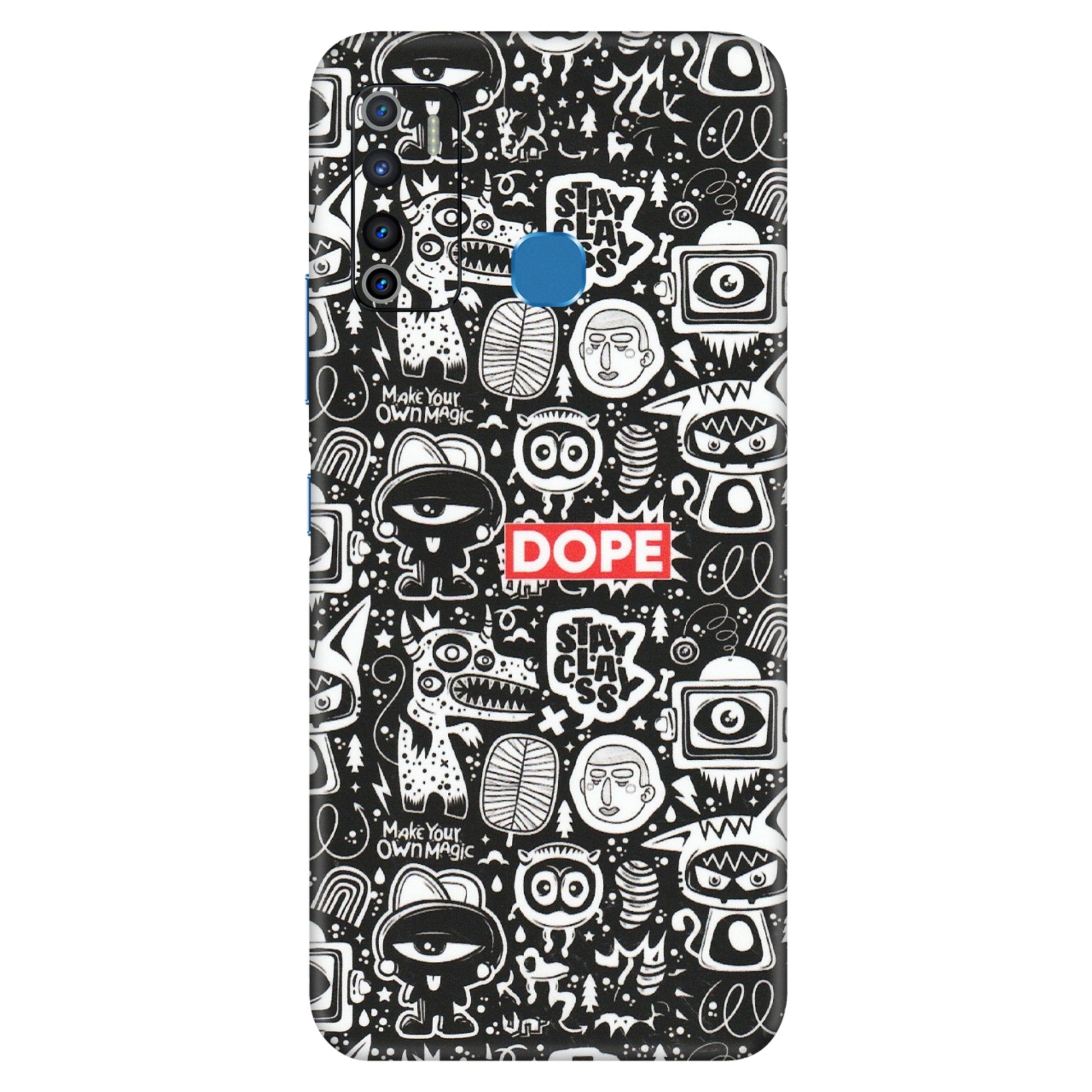 INFINIX Phone Skins (All Models) - Dope Stay Classy Black Doodles - Matte Finish (M-126) Infinix Hot 9
