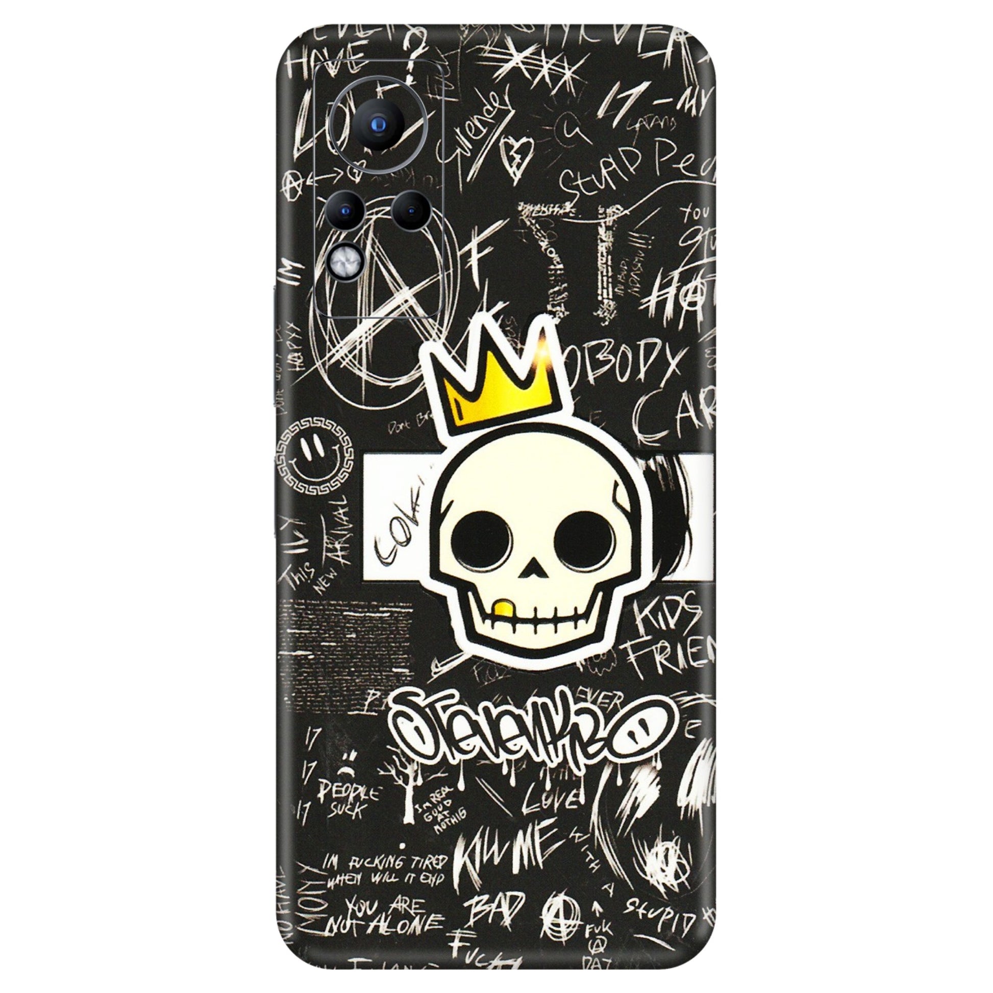 INFINIX Phone Skins (All Models) - Funny Skull Black Chalk Grafitti - 3D Embossed Finish (L-22) Infinix Note 11