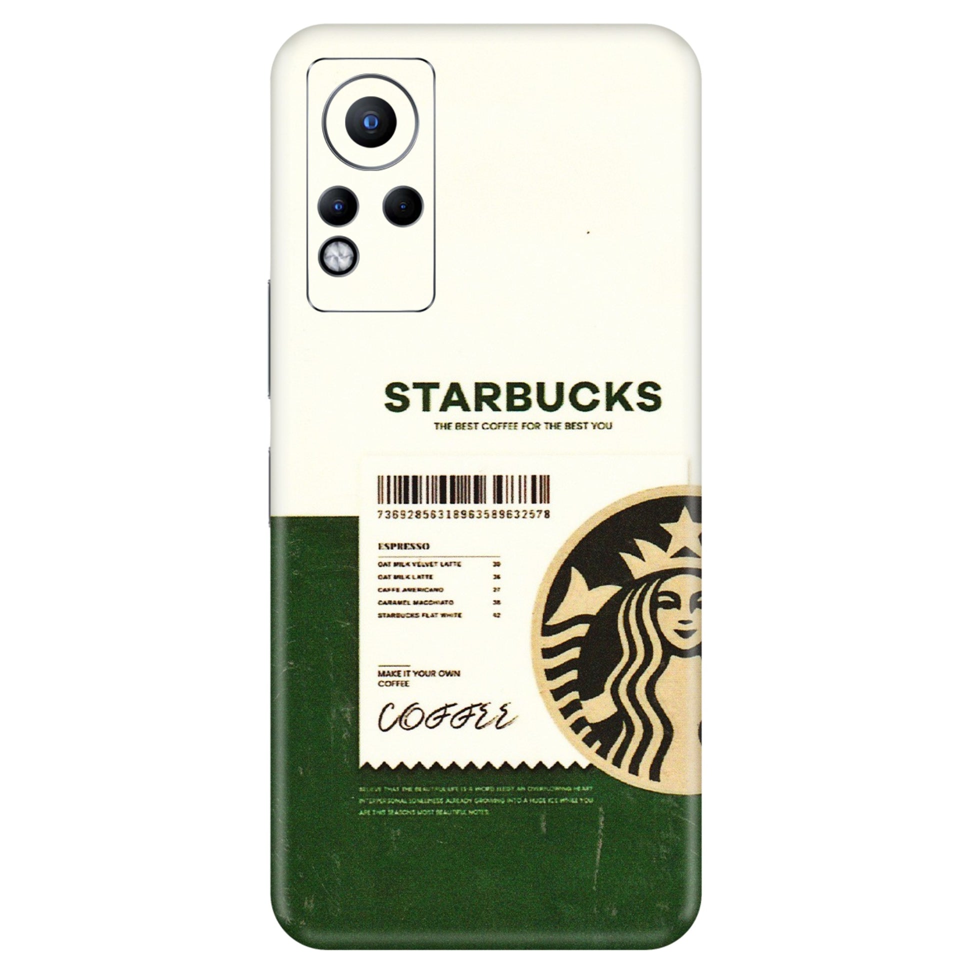 INFINIX Phone Skins (All Models) - Starbucks Barcode - 3D Embossed Finish (L-308) Infinix Note 11