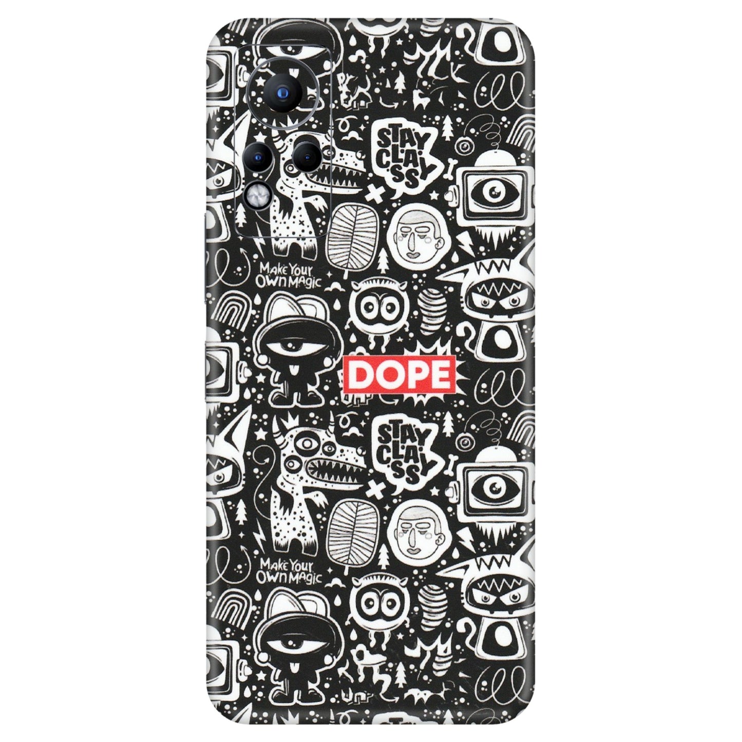INFINIX Phone Skins (All Models) - Dope Stay Classy Black Doodles - Matte Finish (M-126) Infinix Note 11