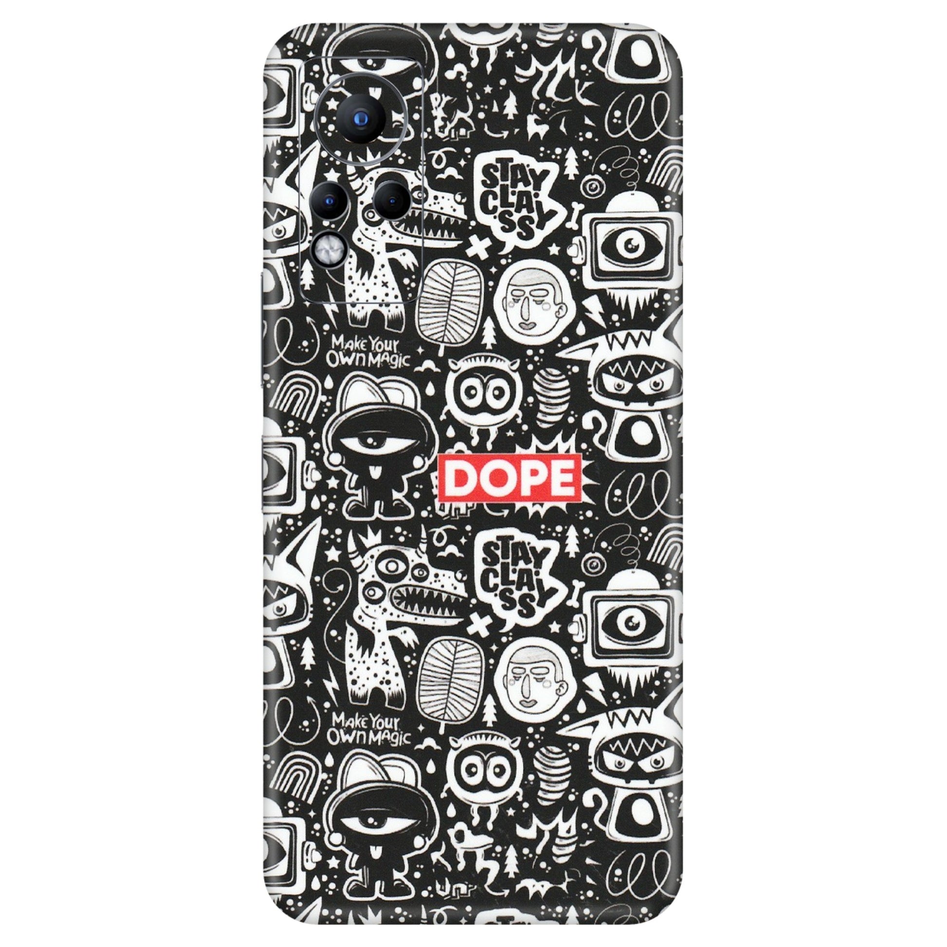 INFINIX Phone Skins (All Models) - Dope Stay Classy Black Doodles - Matte Finish (M-126) Infinix Note 11