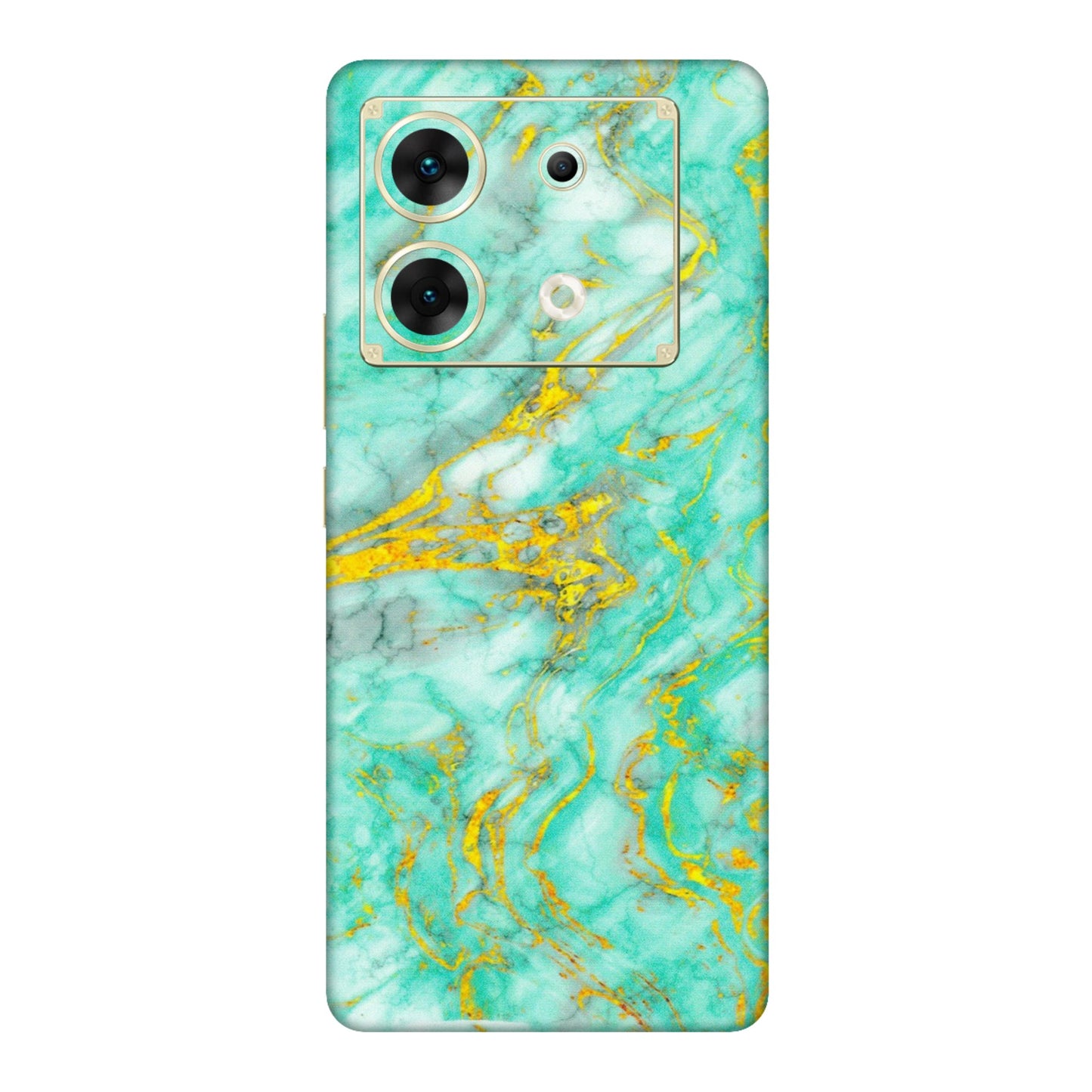 INFINIX Phone Skins (All Models) - Green And Gold Marble Feel - Matte Finish (M-16) Infinix Zero 30 (5G)