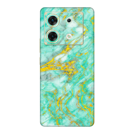 INFINIX Phone Skins (All Models) - Green And Gold Marble Feel - Matte Finish (M-16) Infinix Zero 30 (5G)
