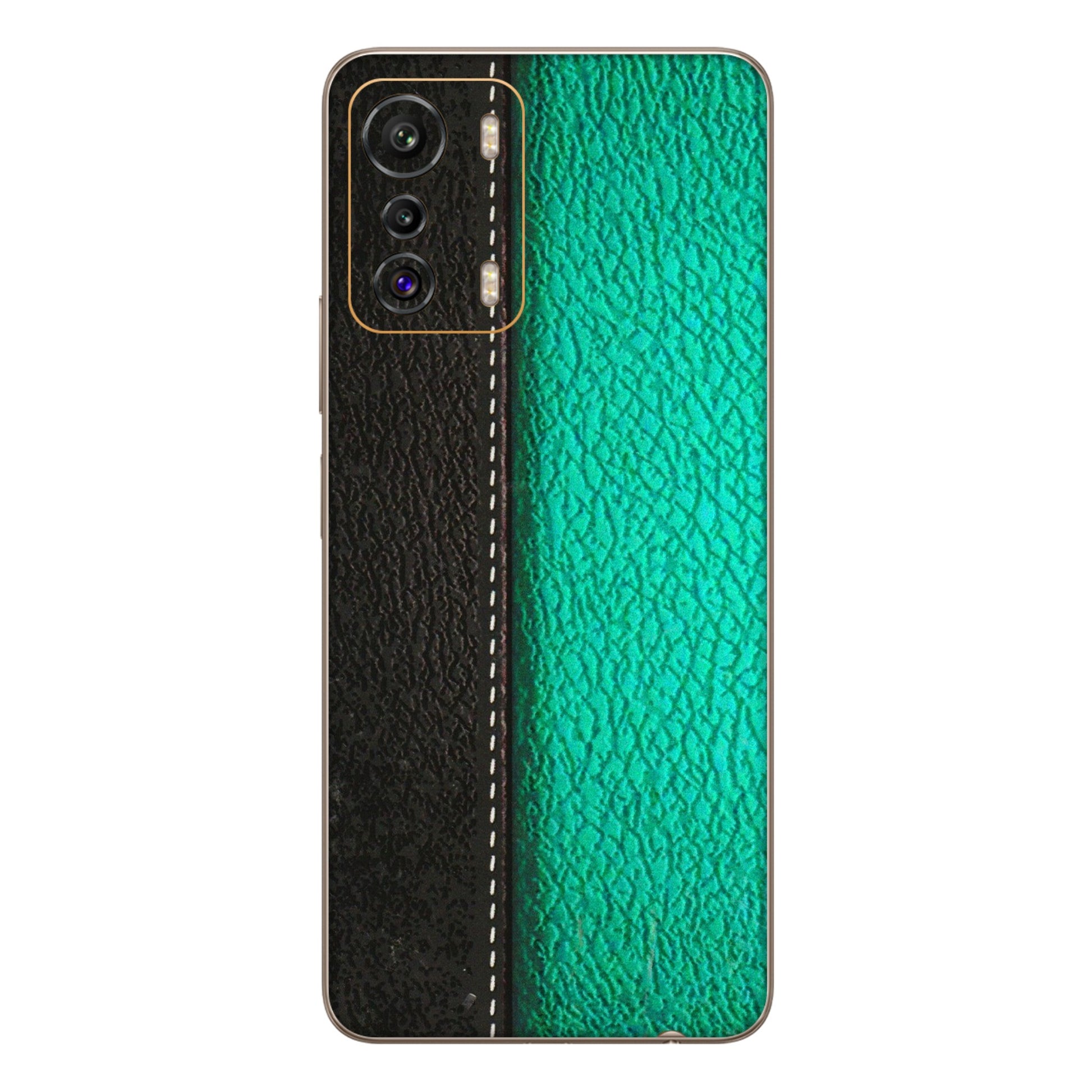 INFINIX Phone Skins (All Models) - Black Green Dual Leather Stich - 3D Embossed Finish (L-233) Infinix Zero 5G