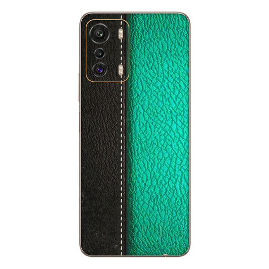 INFINIX Phone Skins (All Models) - Black Green Dual Leather Stich - 3D Embossed Finish (L-233) Infinix Zero 5G