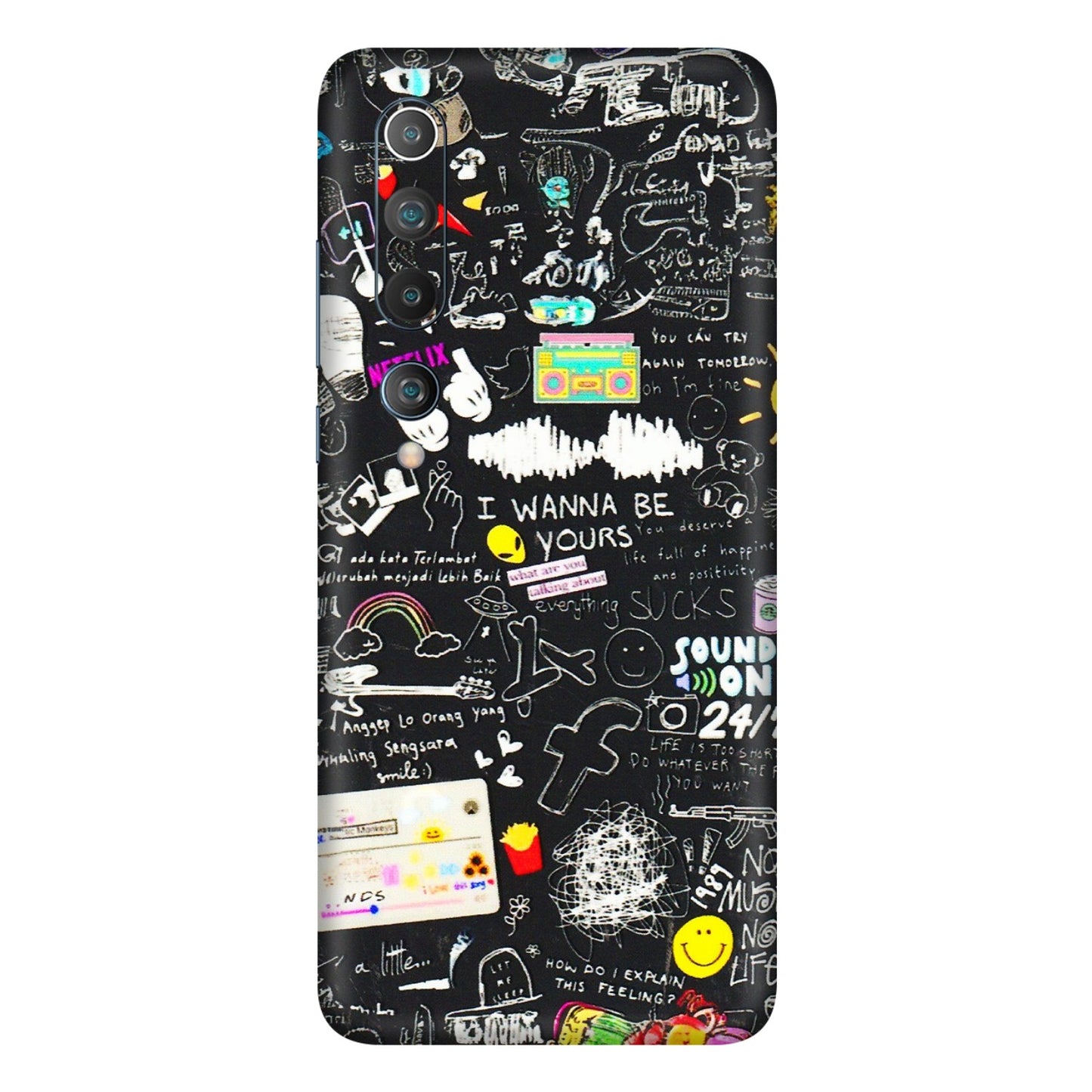 Xiaomi Redmi Phone Skins (All Models) - Black Creatives Doodles - 3D Embossed Finish (L-311) Mi 10 5G