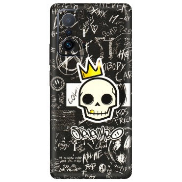Xiaomi Redmi Phone Skins (All Models) - Funny Skull Black Chalk Grafitti - 3D Embossed Finish (L-22) Mi 11 T Pro