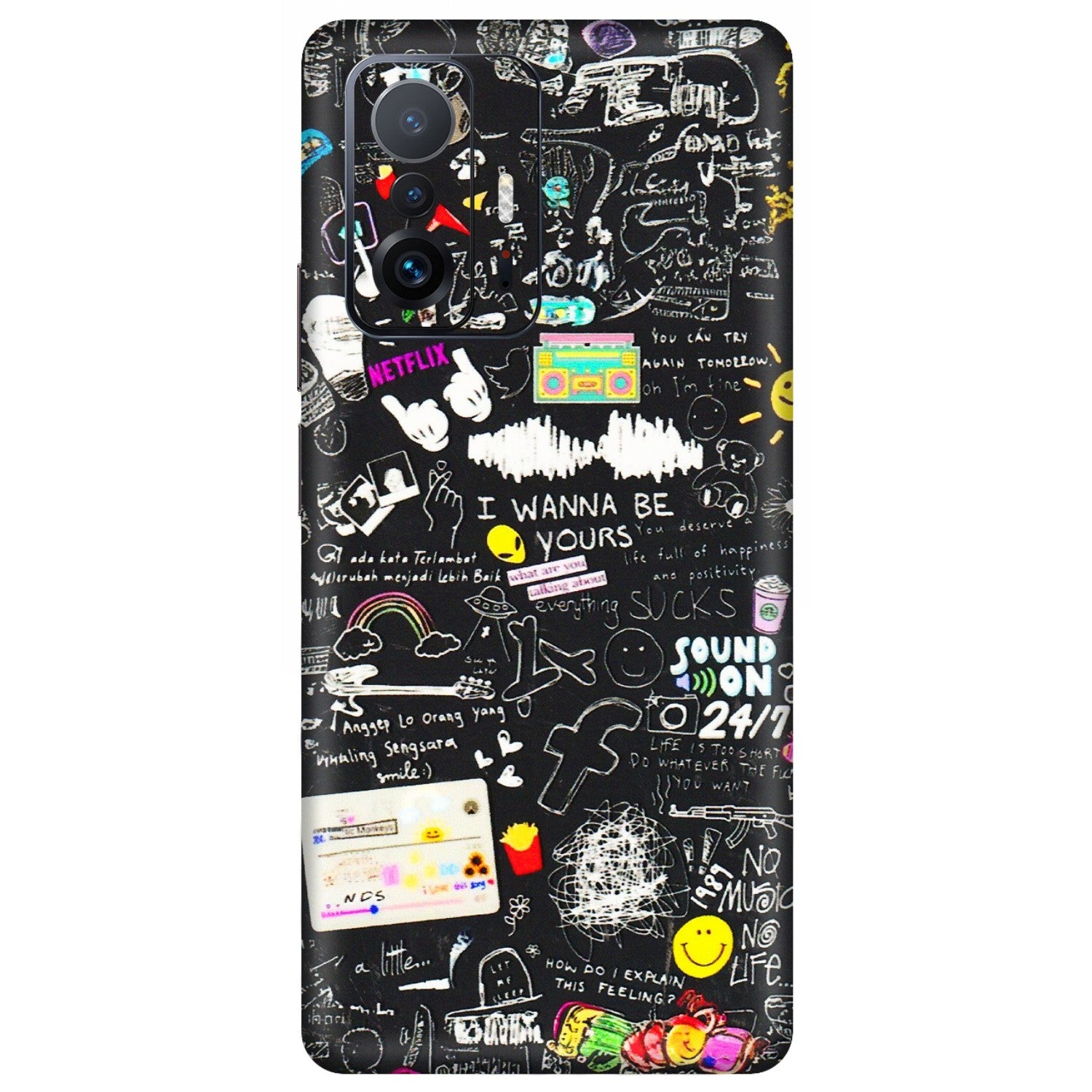 Xiaomi Redmi Phone Skins (All Models) - Black Creatives Doodles - 3D Embossed Finish (L-311) Mi 11 T Pro