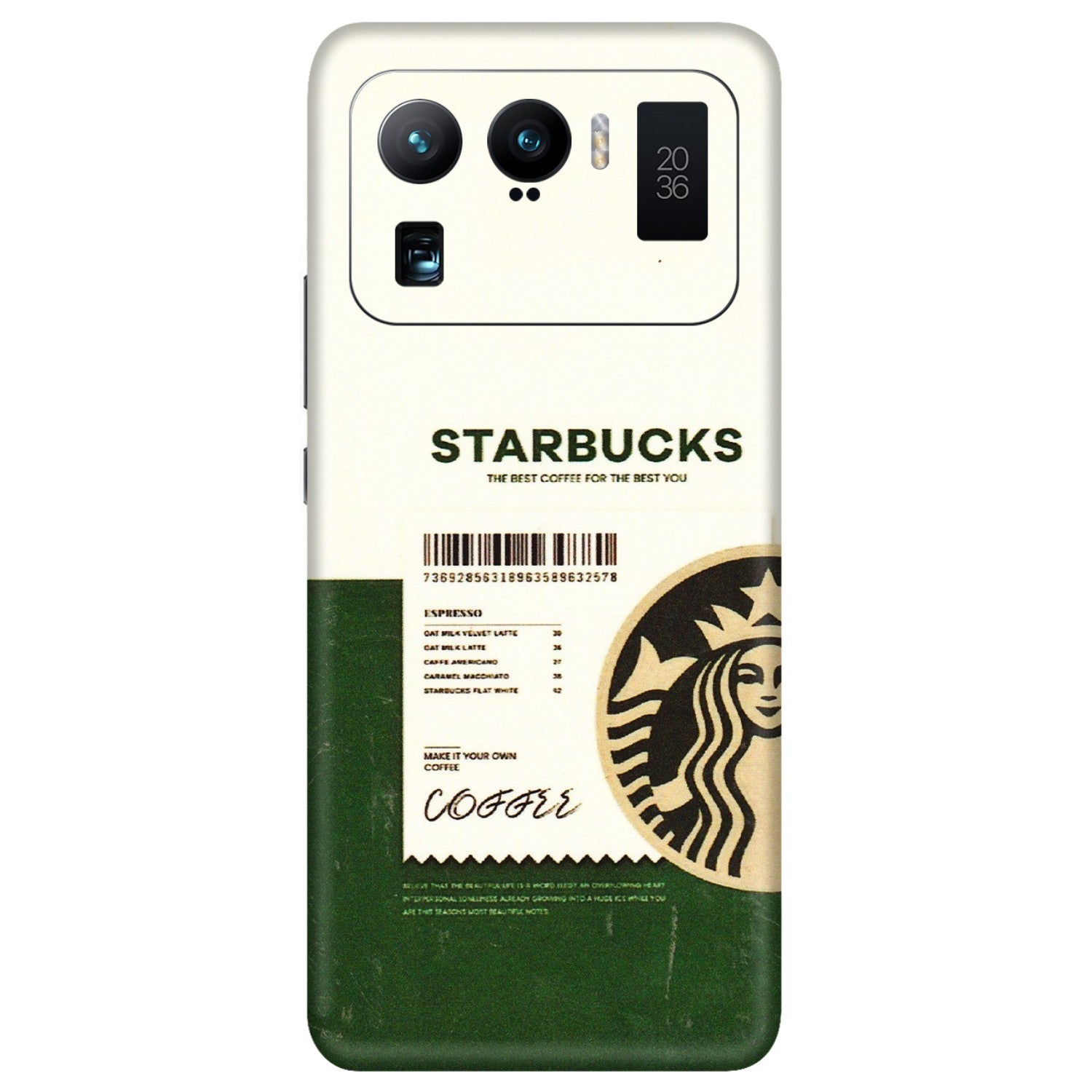 Xiaomi Redmi Phone Skins (All Models) - Starbucks Barcode - 3D Embossed Finish (L-308) Mi 11 Ultra