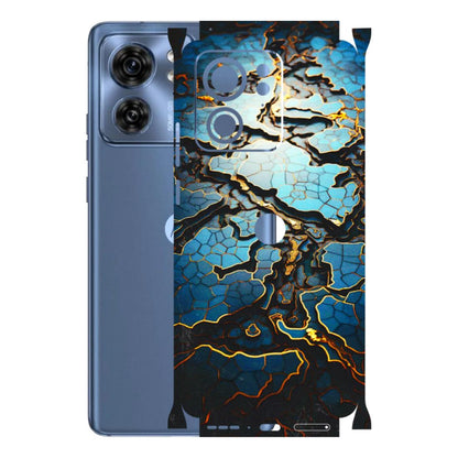 Motorola Phone Skins (All Models) - Blue Gold Abstract - 3D Embossed Finish (L-11) Moto Edge 40 (5G)
