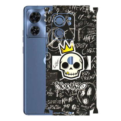 Motorola Phone Skins (All Models) - Funny Skull Black Chalk Grafitti - 3D Embossed Finish (L-22) Moto Edge 40 (5G)