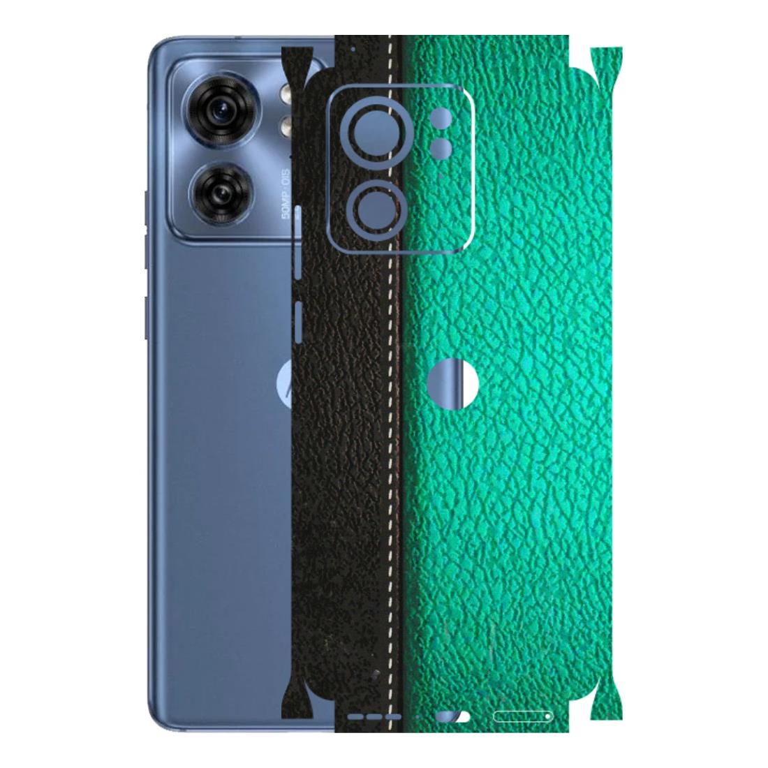 Motorola Phone Skins (All Models) - Black Green Dual Leather Stich - 3D Embossed Finish (L-233) Moto Edge 40 (5G)