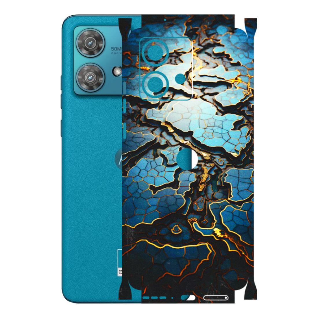 Motorola Phone Skins (All Models) - Blue Gold Abstract - 3D Embossed Finish (L-11) Moto Edge 40 Neo (5G)