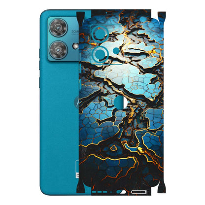 Motorola Phone Skins (All Models) - Blue Gold Abstract - 3D Embossed Finish (L-11) Moto Edge 40 Neo (5G)