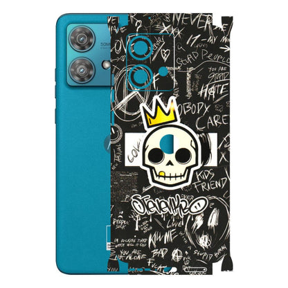 Motorola Phone Skins (All Models) - Funny Skull Black Chalk Grafitti - 3D Embossed Finish (L-22) Moto Edge 40 Neo (5G)