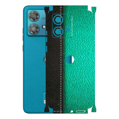 Motorola Phone Skins (All Models) - Black Green Dual Leather Stich - 3D Embossed Finish (L-233) Moto Edge 40 Neo (5G)
