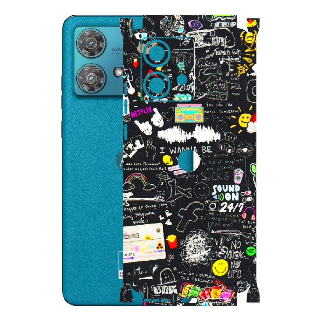 Motorola Phone Skins (All Models) - Black Creatives Doodles - 3D Embossed Finish (L-311) Moto Edge 40 Neo (5G)