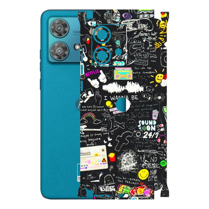 Motorola Phone Skins (All Models) - Black Creatives Doodles - 3D Embossed Finish (L-311) Moto Edge 40 Neo (5G)