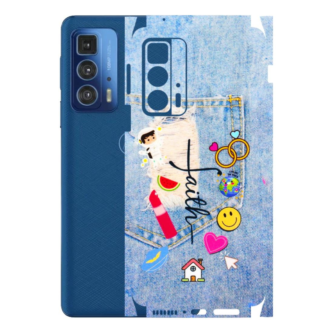 Motorola Phone Skins (All Models) - Denim Jeans Pocket - 3D Embossed Finish (L-134) Motorola Edge 20 Pro