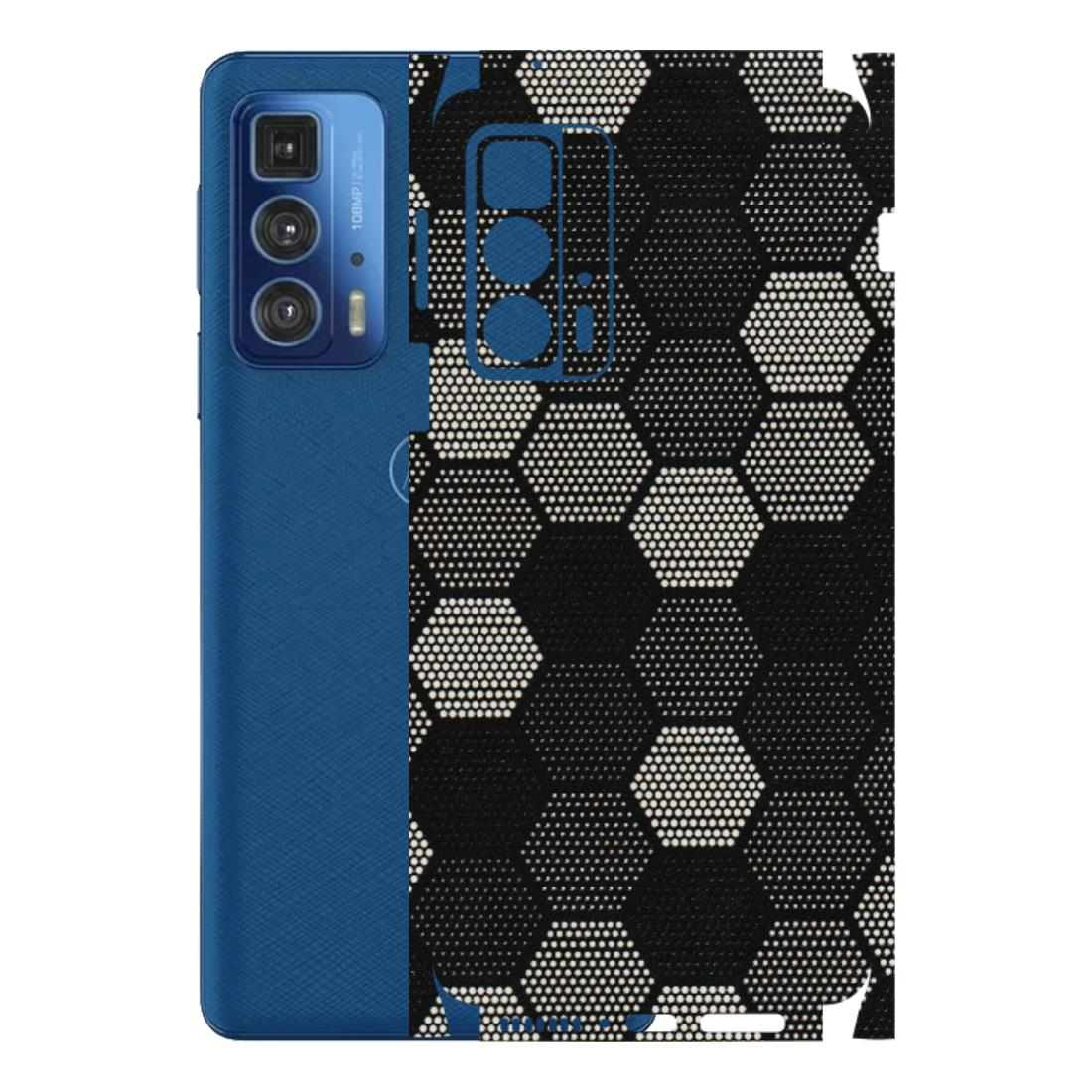Motorola Phone Skins (All Models) - Black & White Dotted Honeycomb Texture - 3D Embossed Finish (L-202) Motorola Edge 20 Pro