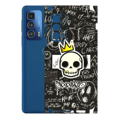 Motorola Phone Skins (All Models) - Funny Skull Black Chalk Grafitti - 3D Embossed Finish (L-22) Motorola Edge 20 Pro