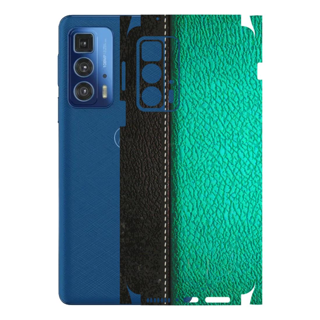 Motorola Phone Skins (All Models) - Black Green Dual Leather Stich - 3D Embossed Finish (L-233) Motorola Edge 20 Pro
