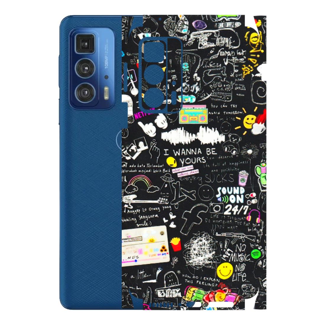 Motorola Phone Skins (All Models) - Black Creatives Doodles - 3D Embossed Finish (L-311) Motorola Edge 20 Pro
